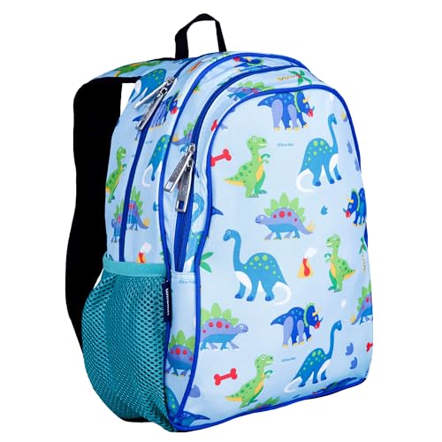 Wildkin 15 Inch Backpack for Boys/Girls, Dinosaur Land | Ages 5-10, padded straps, side water bottle pocket, coordinates with matching Wildkin lunch box and water bottle. - color: Dinosaur Land