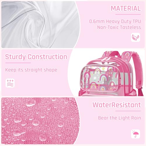 Clear Backpack for Boys and Girls,Kids Clear Backpacks for School,Heavy Duty Transparent Bookbag Stadium Approved - color: Pink-rainbow-backpack Only