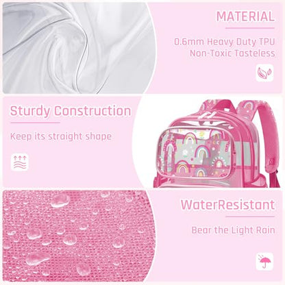 Clear Backpack for Boys and Girls,Kids Clear Backpacks for School,Heavy Duty Transparent Bookbag Stadium Approved - color: Pink-rainbow-backpack Only