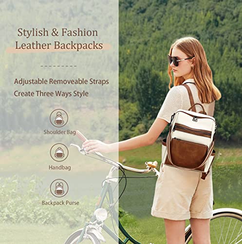 AGLOD Leather Backpack Purse for Women Designer Ladies Shoulder Bag Fashion Faux Work Travel Handbags, beige, brown - color: Kcus22001-beige-brown