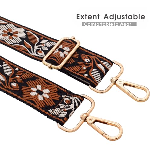 Replacement Purse Strap Shoulder Strap Adjustable Crossbody Strap for Women Crossbody Wide Shoulder Bag - color: Brown Floral-gold Metal