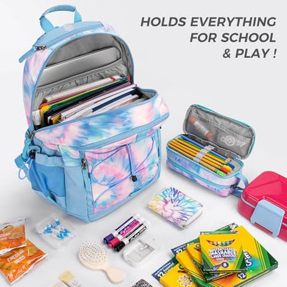 Choco Mocha Girls School Backpack with Lunch Box, Tie Dye Blue Backpack Set for Teen Girls 18 Inch Backpacks, 3 Pcs - color: Tie Dye-blue