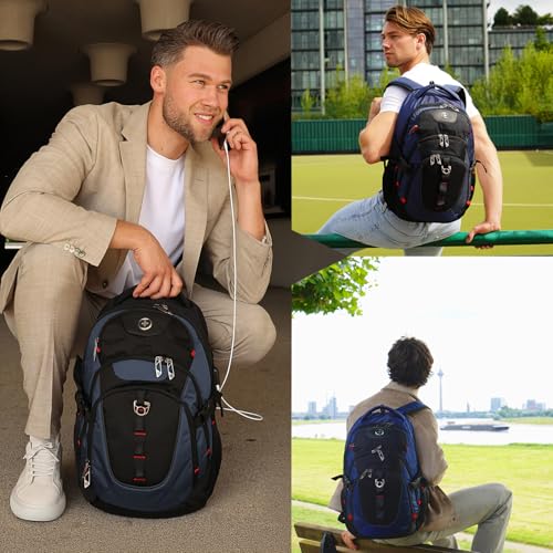 Swissdigital Design Laptop Backpack with USB Charging Port, Travel Backpack Fits 15.6 inches Computer, 31L College School Backpack for Men, Blue/Black | SD803-12 - color: Black/Blue