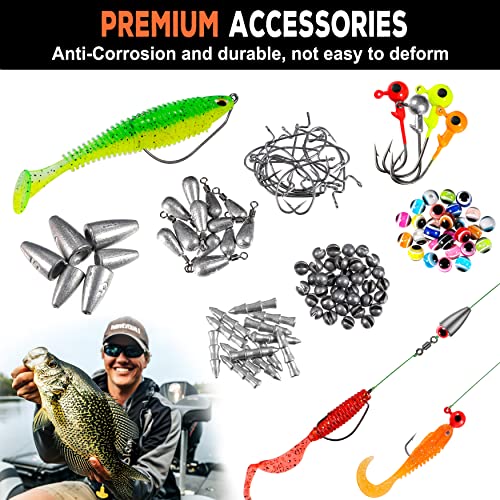 PLUSINNO 253/387pcs Fishing Gear Accessories Kit, Fishing Tackle Box with Tackle Included, Fishing Hooks, Fishing Weights Sinkers, Spinner Blade, Fishing Equipment for Bass Trout Bluegill Crappie - color: 201pcs Fishing Accessories Kit