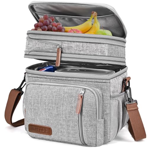 MIYCOO Lunch Bag for Women & Men, Expandable Double Deck Lunch Box, 15L - color: 2 - Gray, size: 15L