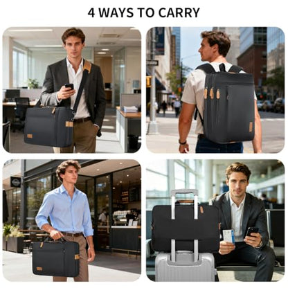 ESTARER 3 In 1 Laptop Bag for Men, 17-17.3 Inch Laptop Backpack Computer Satchel Bag for Work/Travel/Business, Convertible Briefcase Water resistant Nylon Messenger Backpack (Black) - color: Nylon Black