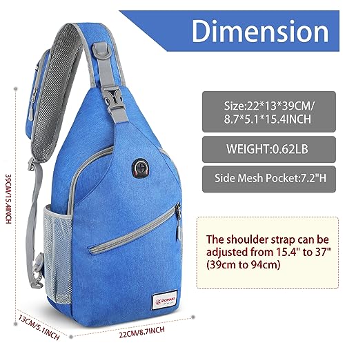 ZOMAKE Sling Bag,Small Crossbody Sling Backpack,Water Resistant Shoulder Daypack for Travel,Anti Thief Chest Bag for Hiking(Blue) - color: Blue