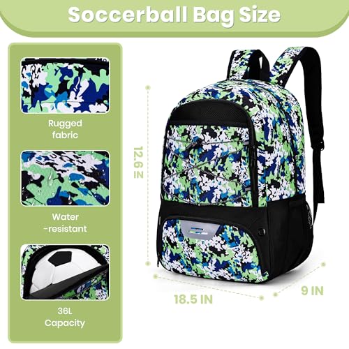 Hsmihair Soccer Bag-Soccer Backpack&Backpack for & Football Volleyball & Basketball,with Ball Compartment and Separate Cleat - color: GreenCamo