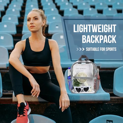 Sweetude 6 Pcs Clear Backpack bulk 11.4 x 9.5 x 5.1 Inch Bag Stadium Approved Plastic Transparent Backpack with 2 Water Holders (Gray) - color: Gray