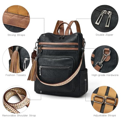 Shrrie Backpack Purse for Women Leather Backpack Fashion Designer Travel Backpack Convertible Shoulder Bag - color: 1-7 Black With Brown