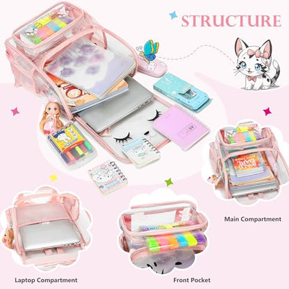AO ALI VICTORY Clear Girls Backpacks Heavy Duty PVC Transparent Cute Backpack for Kids Toddler Girls Preschool Bookbags Elementary School Bag See Through Casual Travel Daypack, Pink - color: Pink