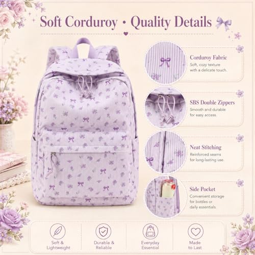 LEDAOU School Backpack for Teen Girls Elementary Middle School Bookbag Kids Backpacks Women Laptop Backpack Travel Daypack (Flower Bow - Purple) - color: Flower Bow - Purple