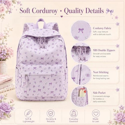 LEDAOU School Backpack for Teen Girls Elementary Middle School Bookbag Kids Backpacks Women Laptop Backpack Travel Daypack (Flower Bow - Purple) - color: Flower Bow - Purple