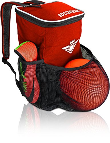 Soccer Backpack with Ball Holder Compartment - for Boys & Girls | Bag Fits All Soccer Equipment & Gym Gear (Black) - color: Red