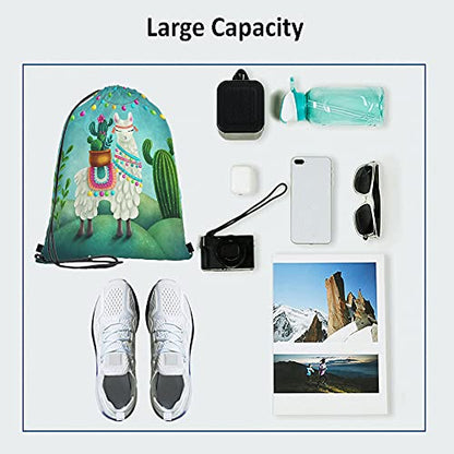 Cute Alpaca Llama Drawstring Bags Backpack Bag Cactus Summer Plant Green Succulent Colorful Art Boho Animal Sport Gym Sack Drawstring Bag String Bag Yoga Bag for Men Women - color: Multi-a82