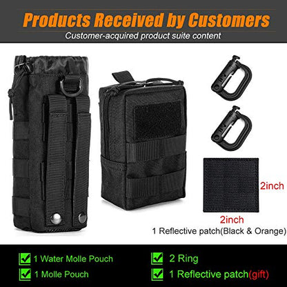 Upgraded Sports Water Bottles Pouch Bag, Tactical Drawstring Molle Water Bottle Holder Tactical Pouches, Travel Mesh Water Bottle Bag Tactical Hydration Carrier - color: BLACK_WaterPouch-Small Pouch