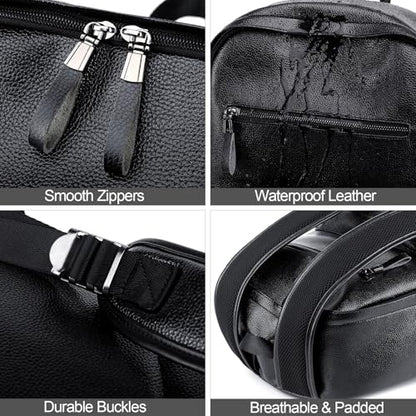 weiatas Black Leather Laptop Backpack for Men Women Work Travel, College School Backpack Casual Daypack fits 15.6 Inch