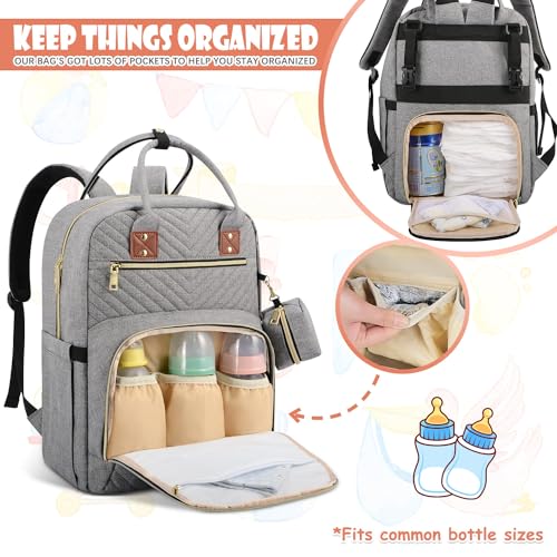 Tenot Baby Diaper Bag Backpack, Travel Diaper Bags for Baby Girl Boy Large Capacity Baby Bag Backpack for Women Grey - color: Grey