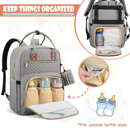 Tenot Baby Diaper Bag Backpack, Travel Diaper Bags for Baby Girl Boy Large Capacity Baby Bag Backpack for Women Grey - color: Grey
