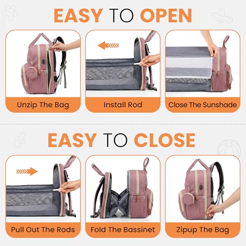 Diaper Bag Backpack with Changing Station | 600D Oxford Waterproof Baby Bag for Mom & Dad | Large Baby Diaper Bag Boy Girl | 16 Pockets, USB Charging Port, Foldable Pad - color: Perl Pink