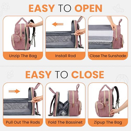 Diaper Bag Backpack with Changing Station | 600D Oxford Waterproof Baby Bag for Mom & Dad | Large Baby Diaper Bag Boy Girl | 16 Pockets, USB Charging Port, Foldable Pad - color: Perl Pink