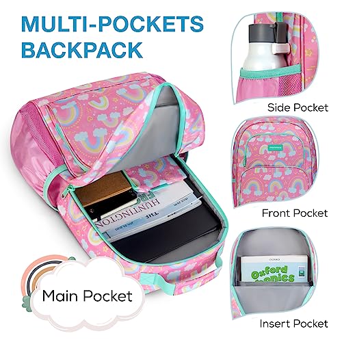 mommore Kids Backpack for Boys Girls 4-8 Kindergarten Elementary School Backpack with Lunch Box - 15” H Fit Folder - color: Rainbow, style: 3 Pcs
