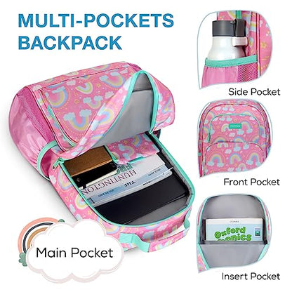 mommore Kids Backpack for Boys Girls 4-8 Kindergarten Elementary School Backpack with Lunch Box - 15” H Fit Folder - color: Rainbow, style: 3 Pcs