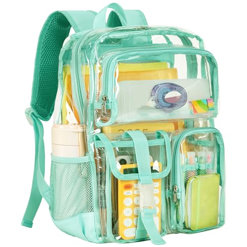 Vorspack Clear Backpack for School - Heavy Duty Transparent Bookbag for Girls Boys Large See Through backpacks for Work, College, Travel - Mint Green - color: Mint Green, size: Large