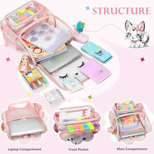 AO ALI VICTORY clear backpack Girls with Tote Bag Heavy Duty PVC Transparent Cute Backpack for Kids Toddler Preschool Bookbags Elementary School Bags See Through Casual Travel Daypack, Pink Set - color: Pink Set