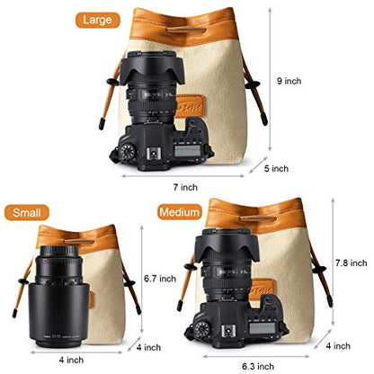 S-ZONE Soft Camera Bag DSLR Insert Handbag Drawstring Lens Case Compatible with Canon Nikon Sony - color: Brown, size: Large