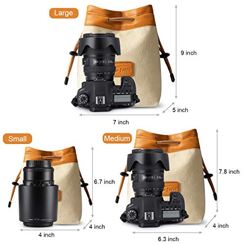S-ZONE Soft Camera Bag DSLR Insert Handbag Drawstring Lens Case Compatible with Canon Nikon Sony - color: Brown, size: Medium