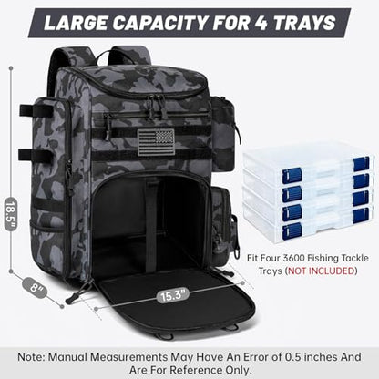 40L Fishing Backpack Water Resistant Fishing Tackle Bag with 2 Rod Holders, Tackle Storage Bag for Anglers（Black camo,Bag Only - color: Black Camo