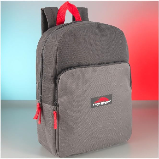 Trail maker 15 Inch Backpack for Kids, Preschool, Elementary & Middle School Students – Spacious Bookbag with Large Front Pocket, Adjustable Straps, Fits up to 13 Inch Laptop (Grey) - color: Grey