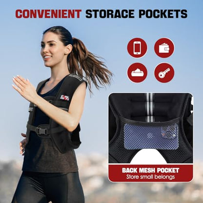 Weighted Vest, 5lb/10lb/12lb/15lb Weight Vest with Reflective Stripe for Women, Men, Rucking Vest for Walking Strength Training Running, Workout, Jogging - size: 12 lb