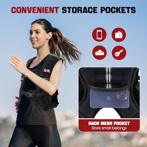Weighted Vest, 5lb/10lb/12lb/15lb Weight Vest with Reflective Stripe for Women, Men, Rucking Vest for Walking Strength Training Running, Workout, Jogging - size: 15 lb