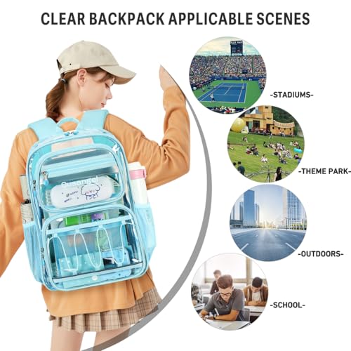 Cusangel Large Clear backpack for girls women,16in TPU Plastic Bookbag,Stadium,Concert,school,work (Aqua Green) - color: Aqua Green-16in
