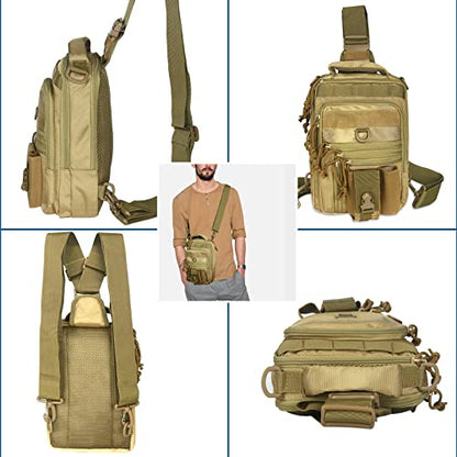 DegeTMVe Dual Pistol Holster Chest Bag Concealed Carry Sling Crossbody Tactical Gun Convertible Backpack Shooting Hunting - color: Khaki