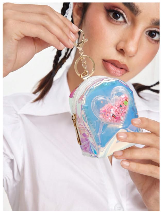 AIBFRID 4Pcs Mini Backpack Keychain,Cute Cosmetic Bag for Women,TPU Clear Makeup Bag Key Pocket Lipstick Bag Card Holder Data Cable Organizer Zipper Pouch (Heart Crown Bow Star) - color: Multicolor B
