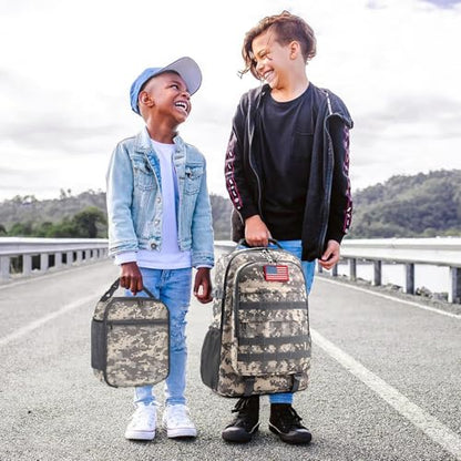 School Backpack for Boys - Camouflage Boys Backpack for Kids Teens Elementary Middle School - 4pcs Camo Students Bookbag with Lunch Box and Pencil Case & Key-chain,18″ Bookbag with Usb Charging Port - color: Camouflage-gray-set 1