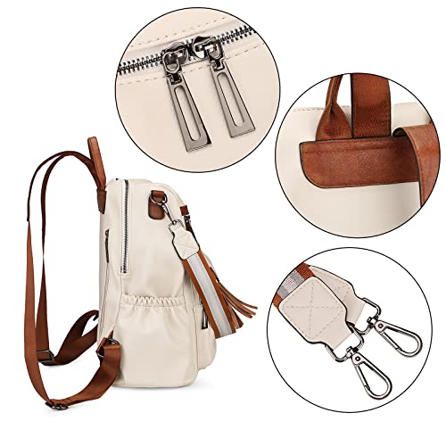 Uromee Travel Backpack Purse for Women Vegan Leather Ladies Fashion Tassel Shoulder Bag Convertible - color: 0243 Large White Brown