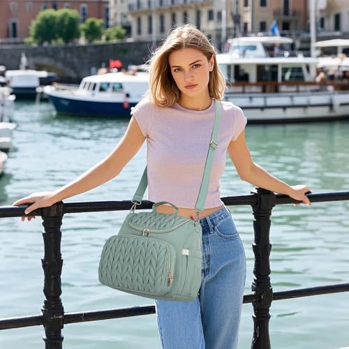 Small Diaper Bag Backpack Quilted Mini Baby Crossbody Diaper Bag Tote for Mom and Baby Girls Boys (Matcha Green) - color: Matcha Green