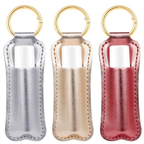 WK IEASON Lip Balm Holder for Chapstick Lipstick Sleeve Keychain,Small Christmas Gifts Stocking Stuffers for Teen Girls Women - color: 3 Pcs Shiny-set a