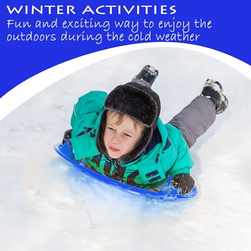 Slippery Racer Heavy-Duty Cold Resistant Downhill Pro Adults and Kids Plastic Outdoor Winter Saucer Disc Snow Sled with Handles - size: 1 PACK, style: Blue