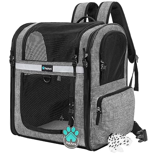 PetAmi Dog Backpack Carrier for Cats and Small Dogs, 4-Way Entry Ventilated Pet Carrier for Hiking Travel, Foldable Top with Sherpa Bed, Reflective and Poop Bag Dispenser, Up to 18 lbs, Heather Grey - color: Heather Grey