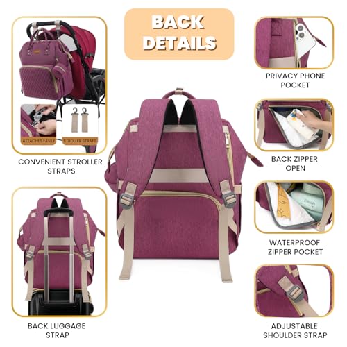 ROSEGIN Diaper Bag Backpack with Changing Pad, Pacifier Case, Baby Bag for Boy Girl Toddler - Large, Stylish, Waterproof Travel Quilted Diaper Bag for Mom - Baby Shower - Purple - color: Purple