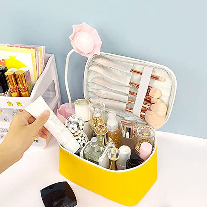 Meiyuuo Makeup Bag Large Cosmetic Bags for Women Girls Cute Travel Zipper Pouch Toiletry Organizer for Beauty Essentials Waterproof (Yellow) - color: Bright Yellow