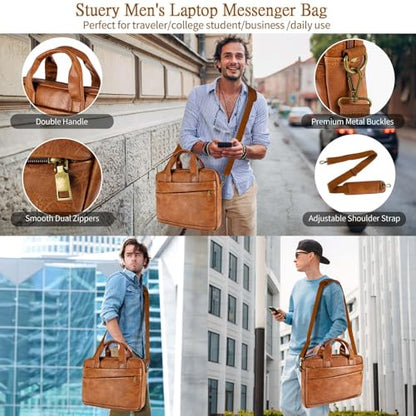 Faux Leather Messenger Bag for Men 15.6 Inch: Laptop Bag Briefcase Computer Handbags Shoulder Crossbody Bag with Padded Laptop Sleeve for Work College Travel, PU Brown - color: Pu Small Brown
