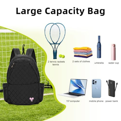 YEEGO DIRECT Tennis Bags for Women, Tennis Backpack Pickleball Racket Bags,Water-Resistant Sling Tote Padel Bag for Pickleball Tennis Badminton, Cute Gifts for Women Girl, Duffle Bag Gym Travel - color: Black