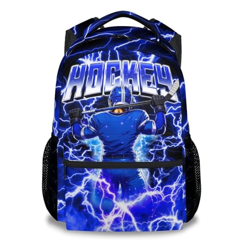 UNIKITTY Hockey Backpack for Boys Kids School Bag - 17 Inch Durable Sports Ice Hockey Bookbag for Youth Little Boys Elementary Middle School Students - color: Blue