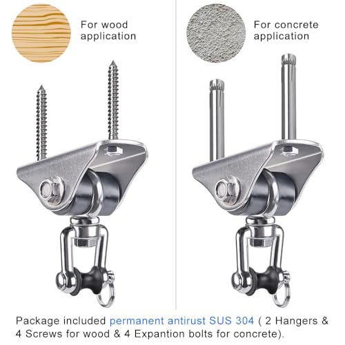 SELEWARE Anti-Squeaking Swing Hanger Stainless Steel Swing Set Hook Ceiling Mount Bracket for Hammock Chair Toddler Swing Yoga Swing Punching Bag 2 Packs - color: Silver ( 2 Pack 360° Swing Hanger )